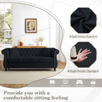 Chesterfield Sofa Couch,80" Button Tufted Velvet Sofa with Rolled Arms&Nailhead Trim,Comfy 3 Seater Sofa,Oversize Mid Century Modern Couch for Living Room,Bedroom,Apartment,Office(Black)