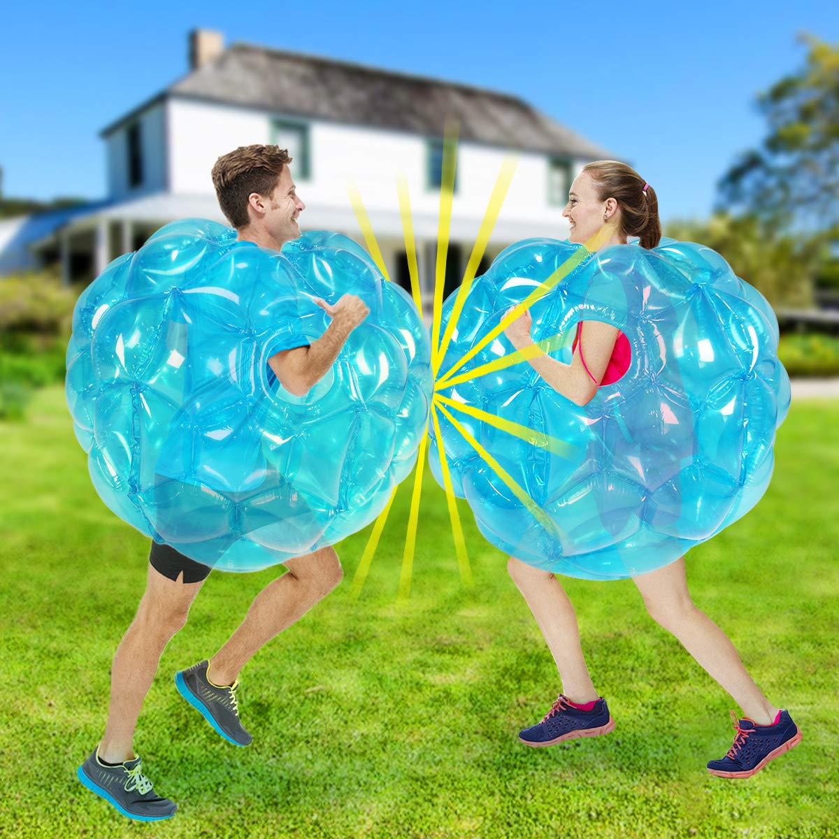 36 Zoll Sumo-Bälle für Kinder, Sumo-Bälle für Erwachsene, Riesiger menschlicher Hamster-Knocker-Ball für Kinderspiele im Freien im Team für 6+ (2 Stück, blau＋blau)