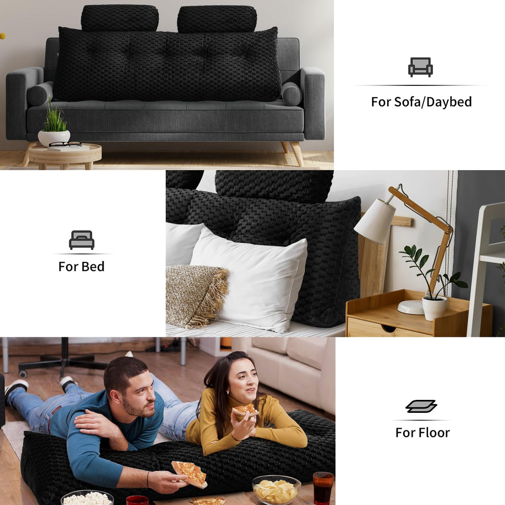 Kilehovedgærde Pude - Seng Kilepude til Hovedgærde Trekantet Hovedgærde Pude med Nakkestøtte Pude-Stor Pøllepude til Sidde i Seng Rygstøtte Positioneringsstøtte (Sort, 76x8x20 Tommer)