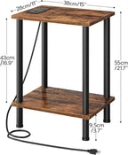 HOOBRO Side Table with Charging Station, End Table with USB Ports and Outlet, Nightstand with 2-Layer Storage Shelves for Small Spaces, Living Room, Bedroom, Stable Frame, Rustic Brown BF09UBZ01