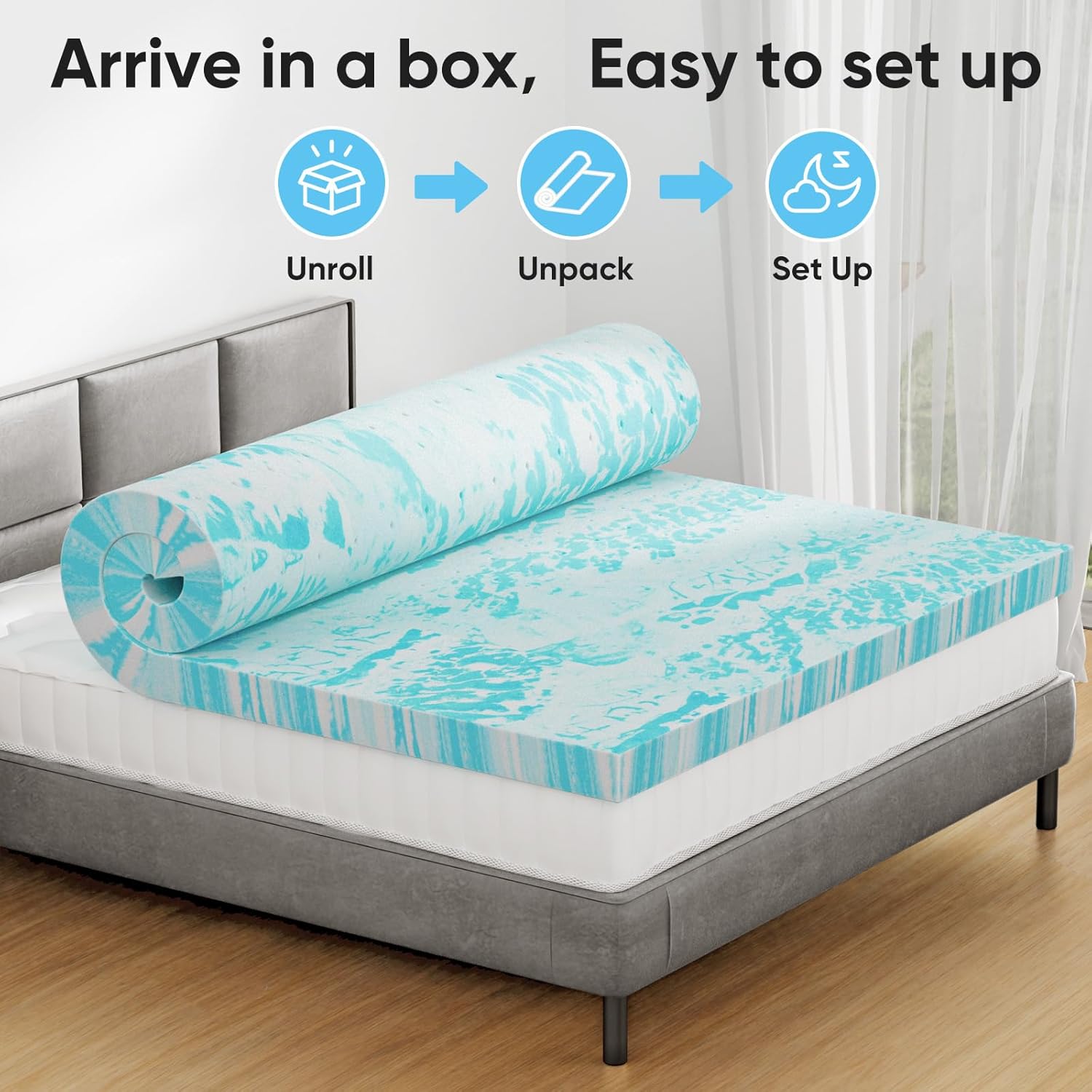 OLIXIS Gel Memory Foam Mattress Topper, Twin 2 Inch, Cooling Gel Infused Soft Comfy Breathable, Pressure-Relieving, CertiPUR-US Certified