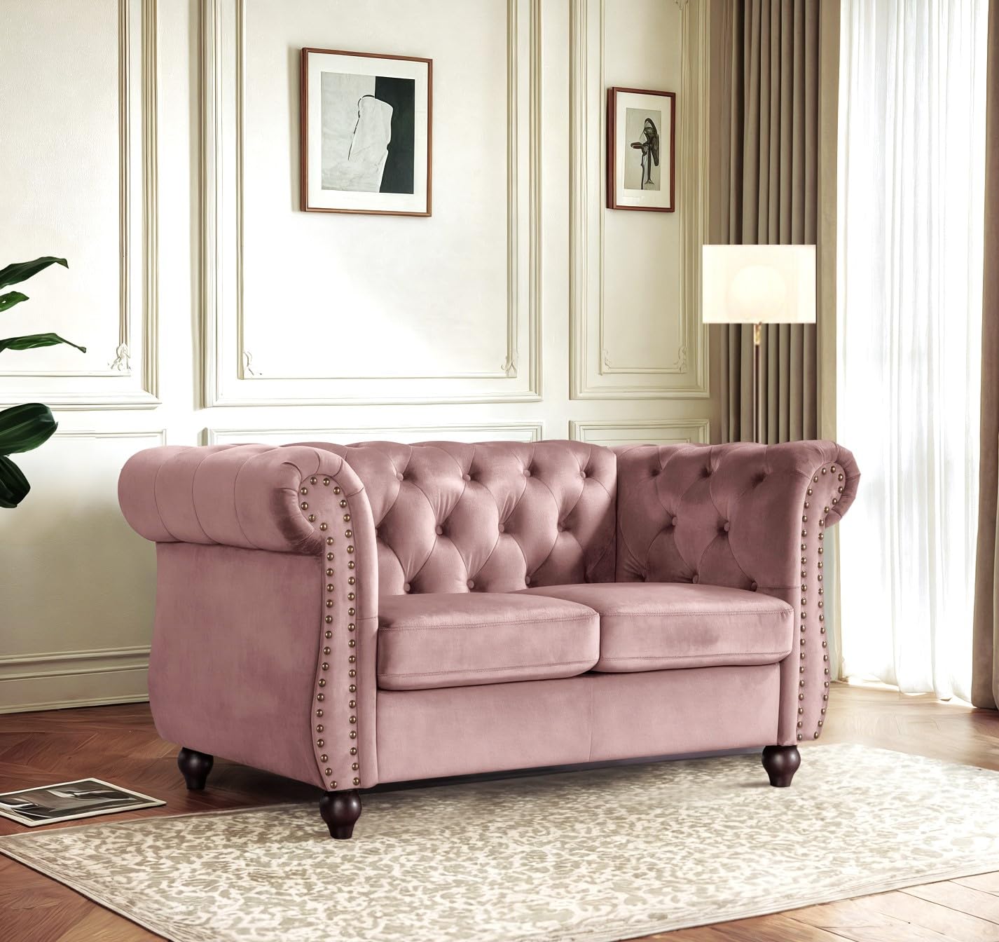 Container Furniture Velvet Chesterfield Couch, Button-Tufted Backrest, Rolled Arms, High-Density Foam with Spring Support, Elegant Accent Piece, Sofa, Dark Blue