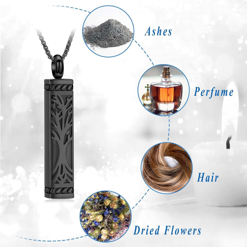 Imrsanl Tree of Life Urn Necklace for Men Women Bar Cremation Jewelry for Ashes Keepsake Ashes Necklace Pendent