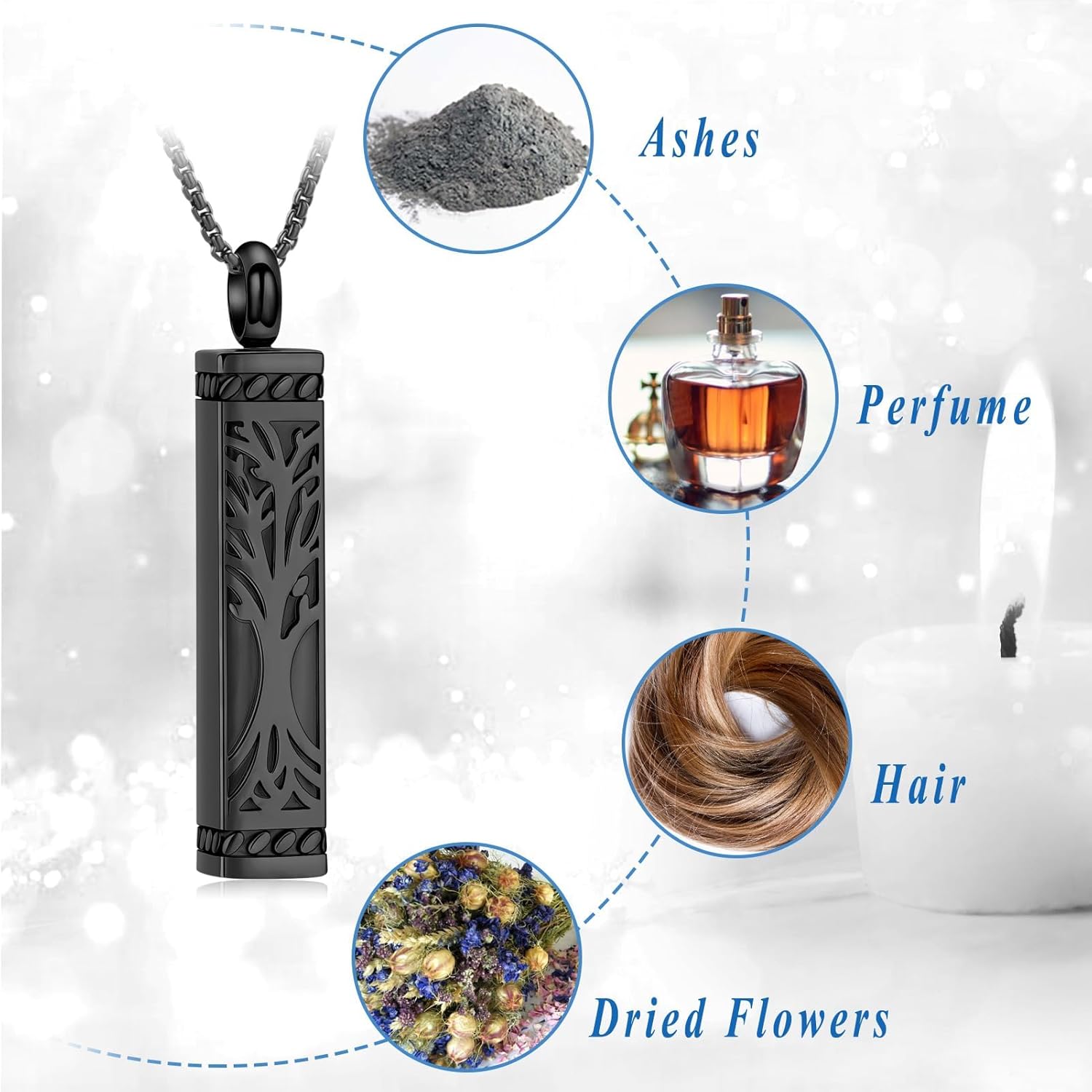 Imrsanl Tree of Life Urn Necklace for Men Women Bar Cremation Jewelry for Ashes Keepsake Ashes Necklace Pendent