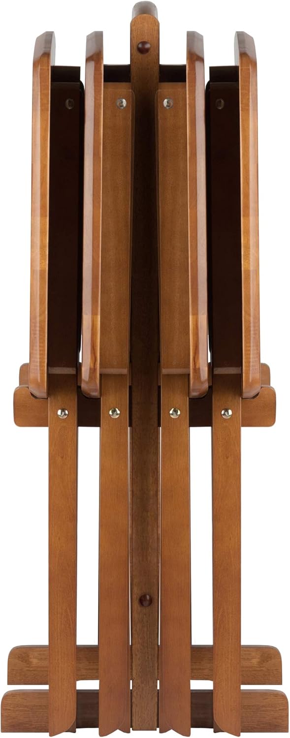 Winsome Dylan Snack Table Set with Stand, Oversized, for Living room, 26", Teak, Set of 4 Tables