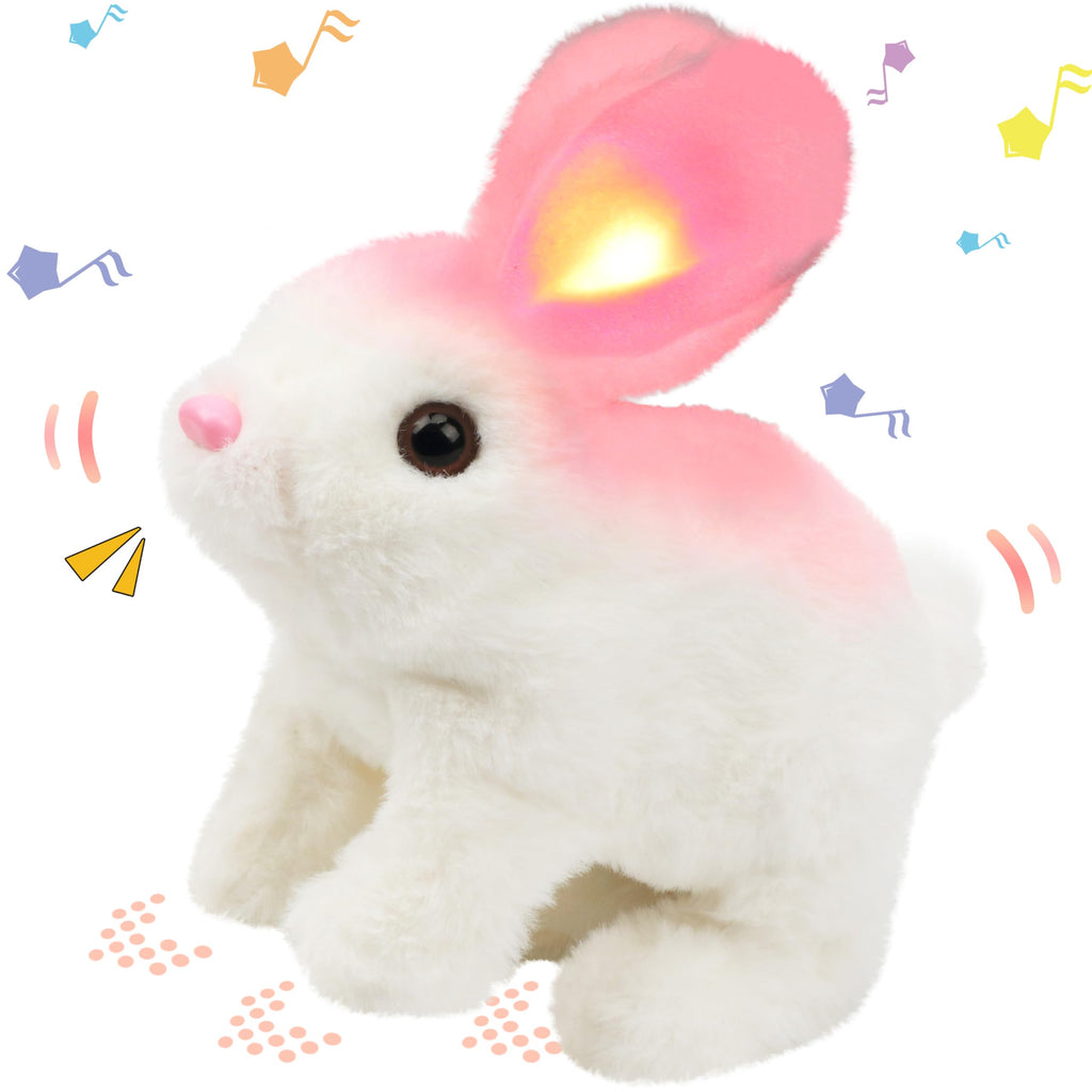 Hopearl Hopping Rabbit with Bell Interactive Electronic Pet Plush Bunny Toy with Sounds and Movements Animated Walking Wiggle Ears Twitch Nose Gift for Toddlers Birthday, Rainbow, 7''