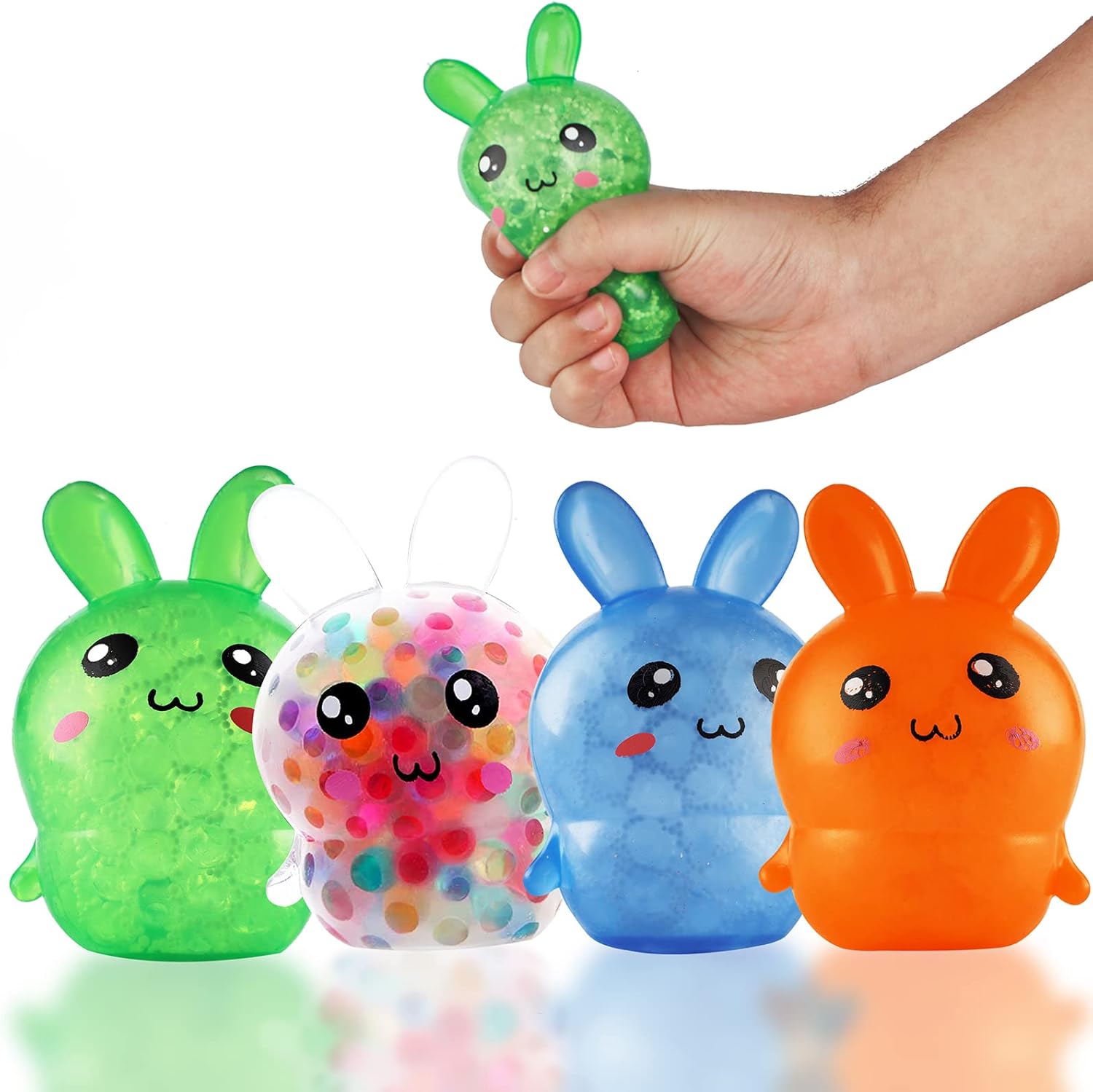 Easter Basket Stuffers, 4 Pack Squishy Easter Bunny Stress Balls for Adults, Easter Basket Stuffers, Easter Toys Stress Relief Fidget Balls ,Easter Basket Ideas Gifts