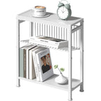 Small Side Table for Small Space, 3-Tier Narrow End Table with Magazine Holder,Slim Nightstand, Skinny Snack Couch Table in Living Room, Bedroom Study and Balcony (Rustic Brown &Black)