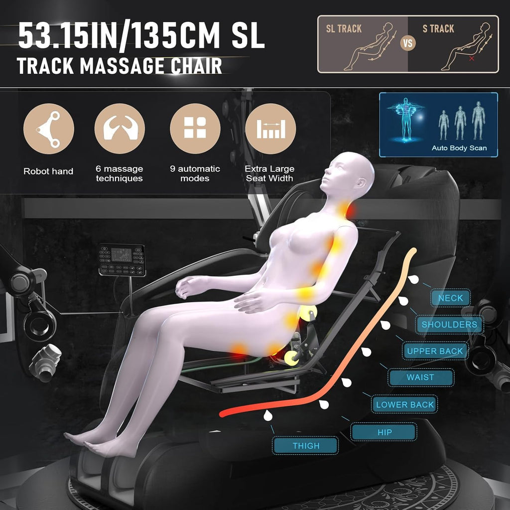 Massage Chair Full Body, 4D SL-Track Zero Gravity Shiatsu Recliner with Mat, 9 Pre-Set Auto-Programmed, Body Scan, Airbag Massage