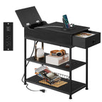 WLIVE Narrow Side Table with Charging Station, End Table for Living Room, Couch Side Table with Fabric Drawer for Bedroon, 11.8‘’W 23.6‘’L 24‘’H, Rustic Brown