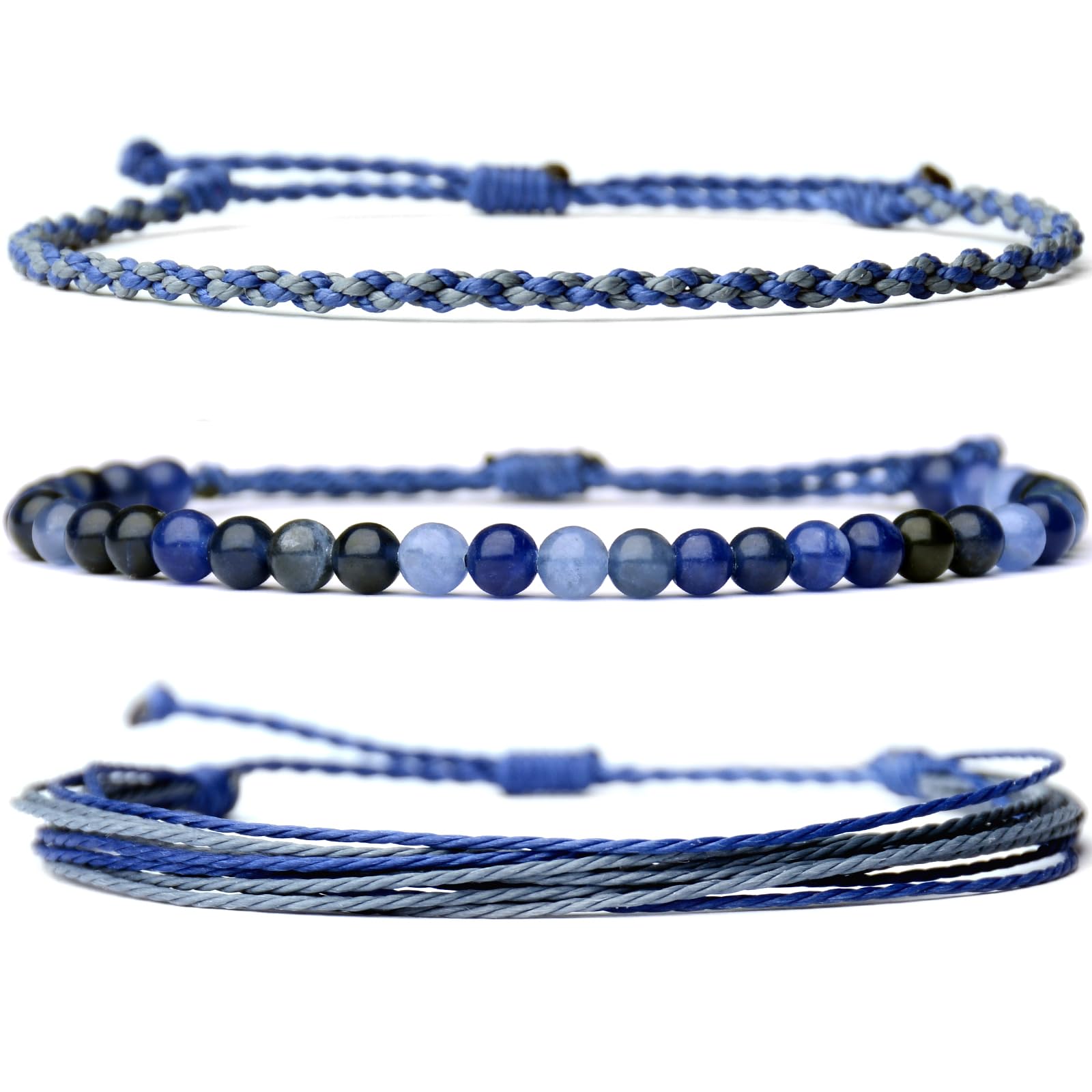 Handmade Natural Stone Beaded Healing Bracelet Gift for Men Adjustable Rope String Bracelet (Lava Rock, Adjustable)