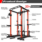 RitFit Squat Rack Power Cage Home Gym Package, Includes 1000LBS Power Rack with Cable Crossover System, Weight Bench, Weight Plate Set with Olympic Barbell (Package 1.6K (Bumper Plate 230LBS))-Orange