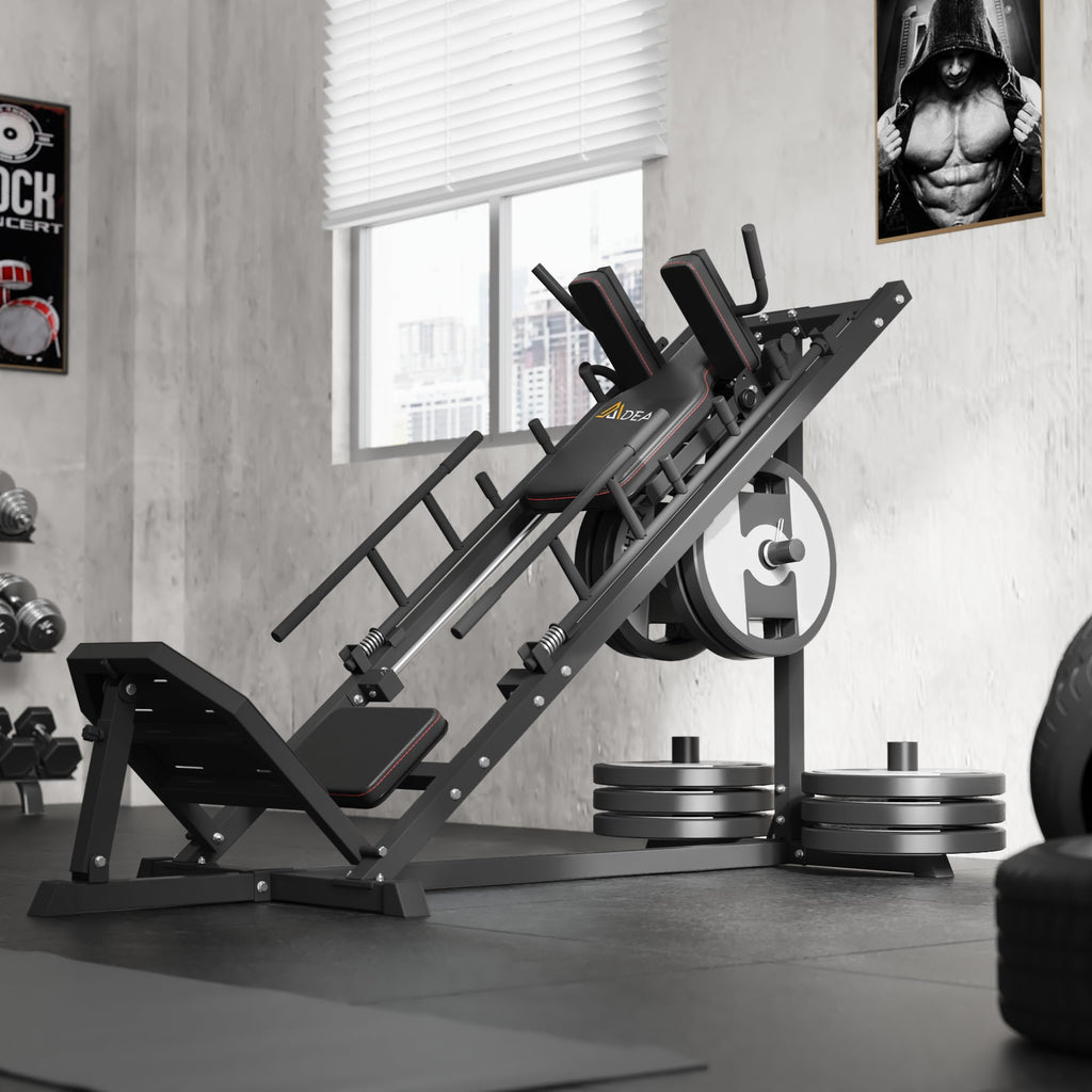 Machine de presse à jambes Mdeam, machine de squat hack avec roulement linéaire, machine de squat hack à 45 degrés pour entraînement de force du bas du corps à domicile ou en salle de sport pour quadriceps, ischio-jambiers, fessiers, mollets