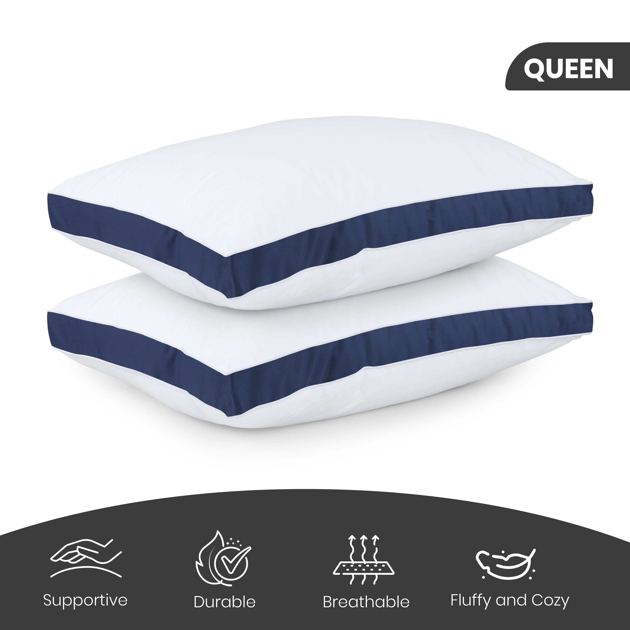 Utopia Bedding Bed Pillows for Sleeping Queen Size (White), Set of 2, Cooling Hotel Quality, Gusseted Pillow for Back, Stomach or Side Sleepers