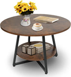 Round Coffee Table, 2-Tier Circle Coffee Table with Storage, Modern Wood Round Center Table, for Living Room, Small Space, Home Office, Easy Assembly, Rustic Brown