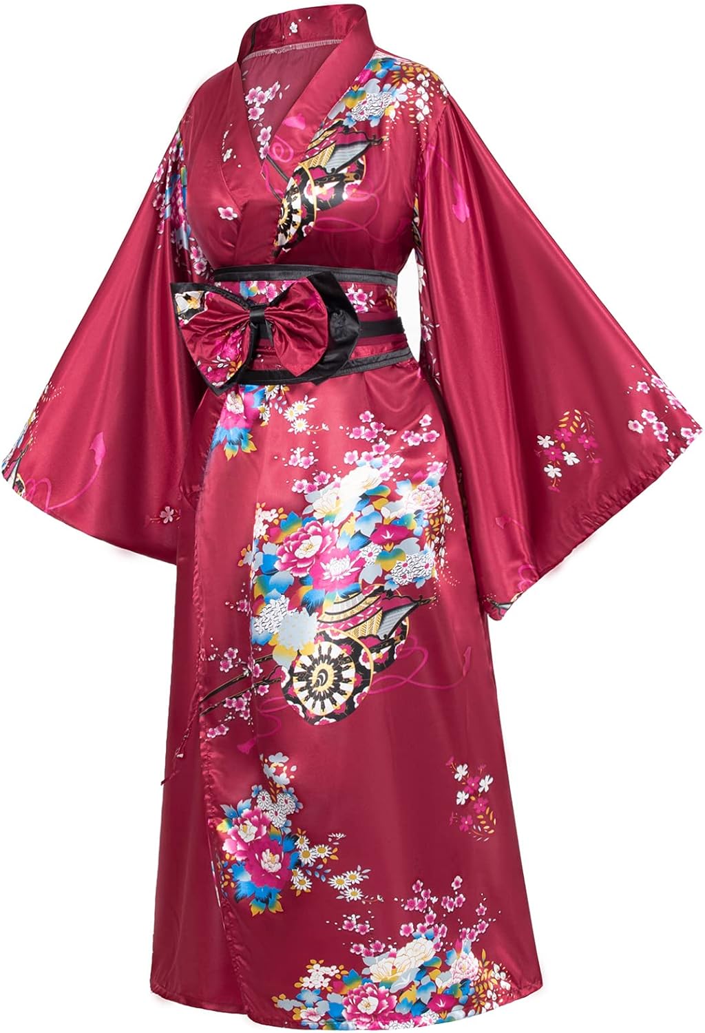 Japanese Anime Women's Kimono Robe Geisha Yukata Sweet Dress Blossom Satin Bathrobe Sleepwear Fans Tabi Socks Set