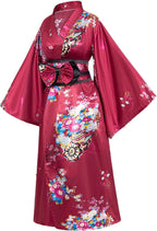 Japanese Anime Women's Kimono Robe Geisha Yukata Sweet Dress Blossom Satin Bathrobe Sleepwear Fans Tabi Socks Set