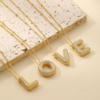 LEXODY Bubble Letter Necklace Gold for Women, Dainty 14K Gold A-Z Diamond Balloon Initial Necklaces Trendy Simple Chunky Cubic Zirconia Alphabet Necklace Waterproof Jewelry for Women Gifts