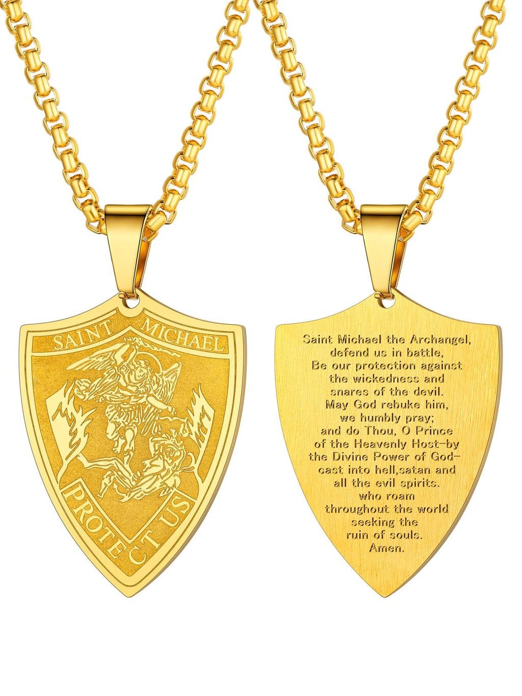 U7 St. Michael Necklace for Men Women Stainless Steel/18K Gold Plated Biblical Archangel Medal Round/Oval/Shield Patron Saint Christopher/Michael Pendant with 22" Box Chain