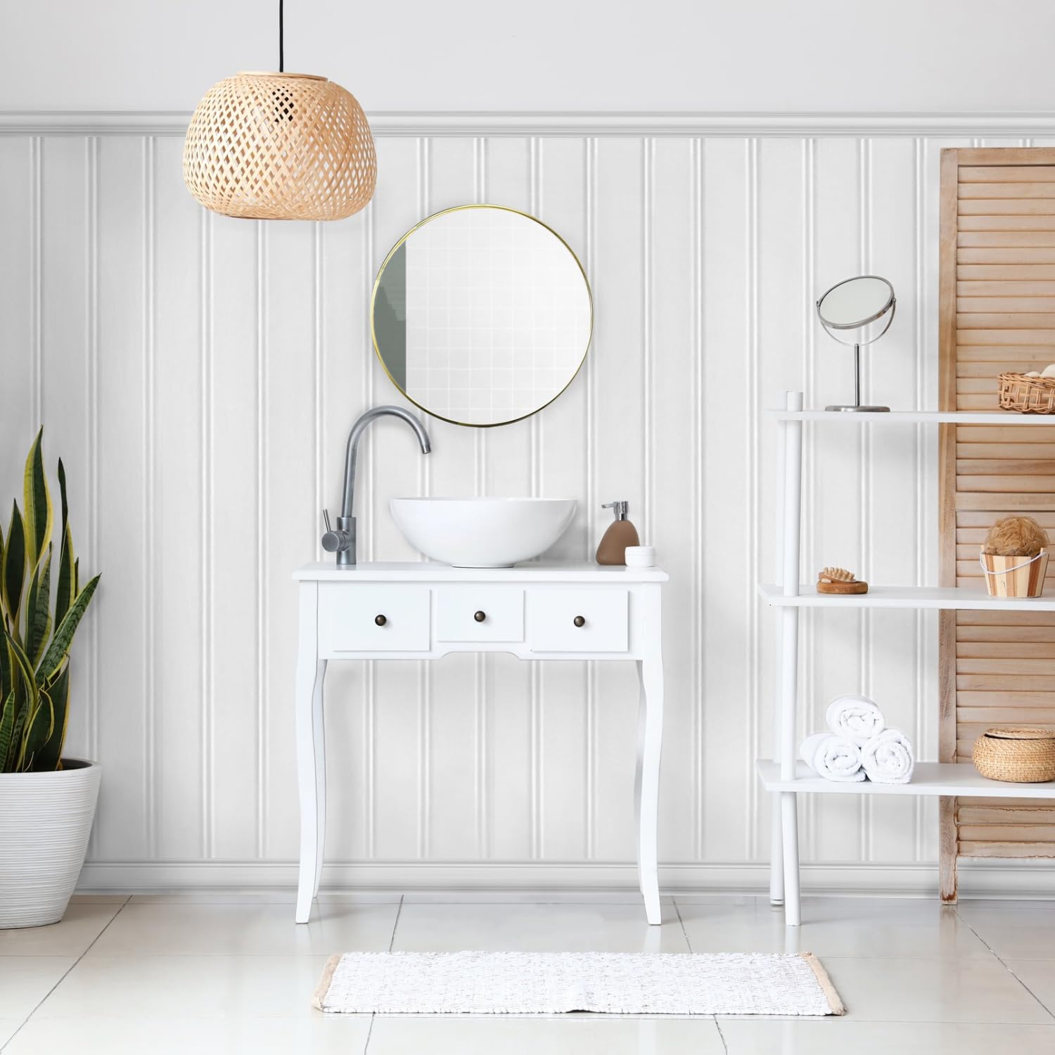 Plastpro Accent Wall Panels - 8 Foot Reversible PVC Wall Panels for Interior Wall Decor, Easy to Install Wainscoting Panels for Wall Home Decor - Home Improvement White PVC Panels for Walls (7 Piece)