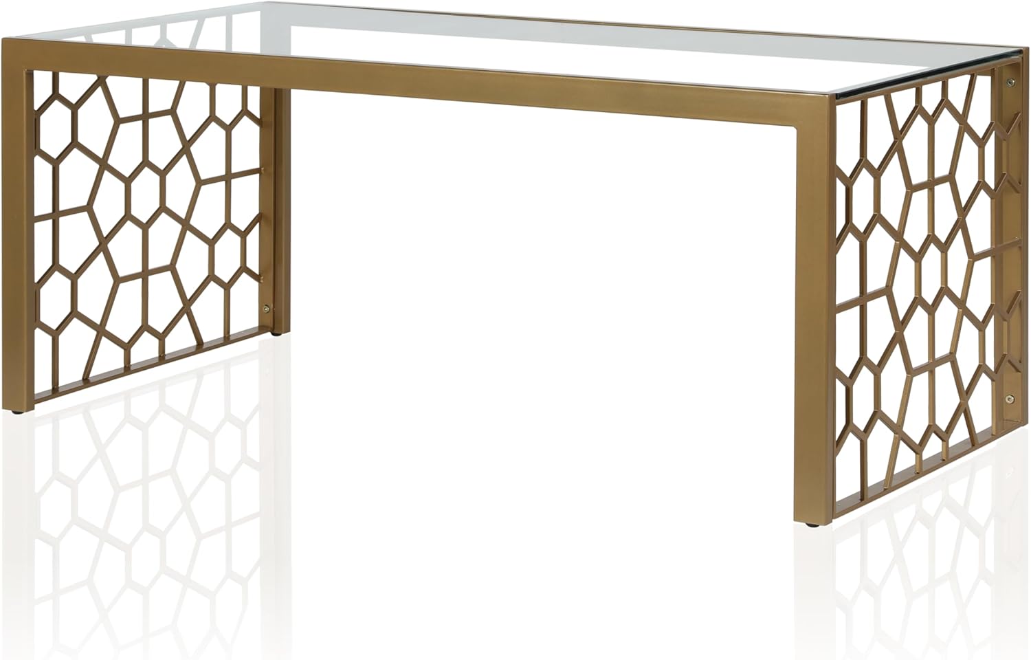 CosmoLiving by Cosmopolitan CosmoLiving Juliette Top, Soft Brass, Tempered Glass Coffee Table, 46.0 in x 24.0 in x 19.0 in