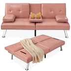 Best Choice Products Faux Leather Upholstered Modern Convertible Futon, Adjustable Folding Sofa Bed, Guest Bed w/Removable Armrests - Black