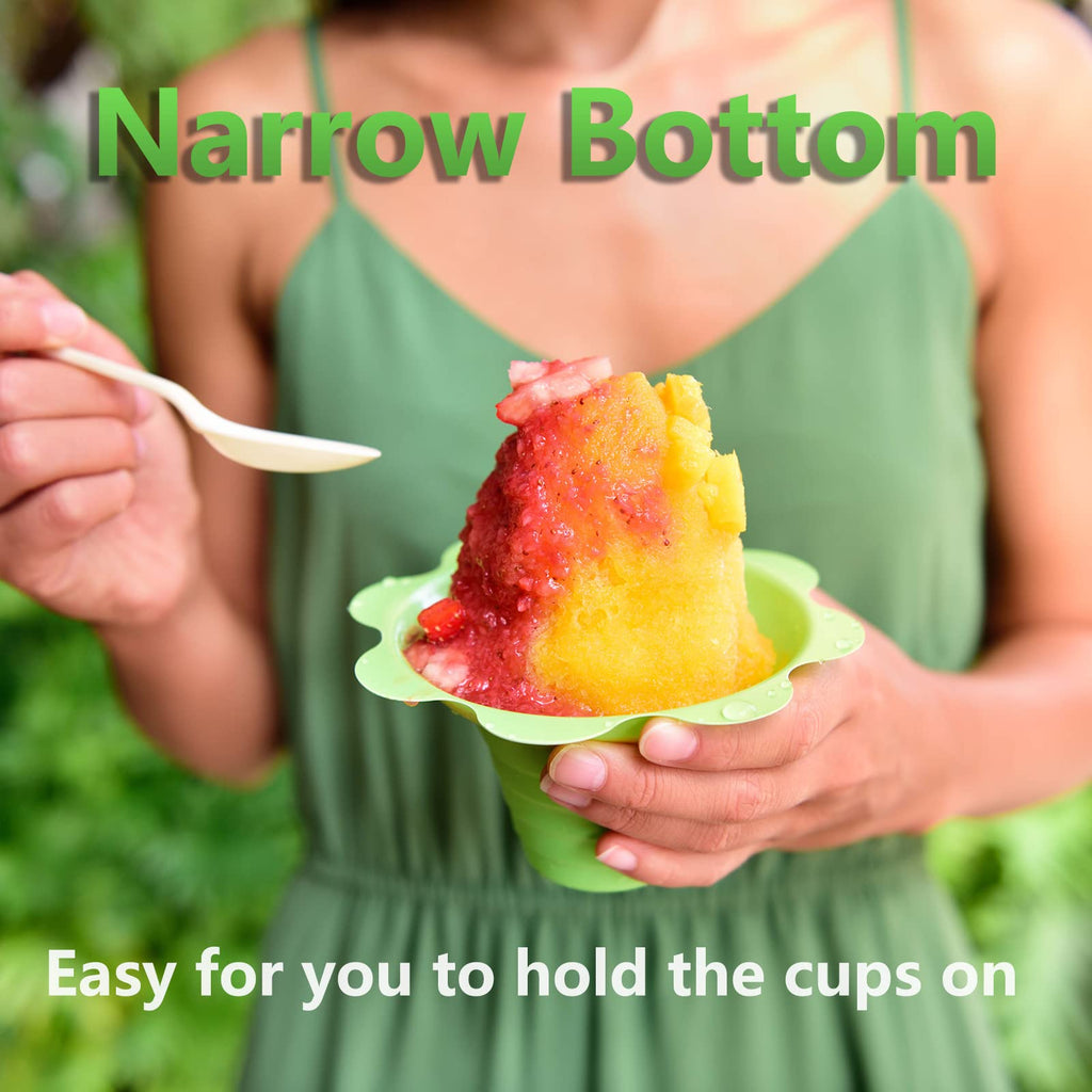 Adodotoe Snow Cone Cups, 100 pcs Shaved Ice Cups and 100 pcs Spoon Straws Snow Cone Bowls Ice Cream Bowls Flower Drip Cups for Birthday Party Summer Cookout,4 oz…