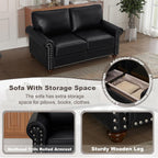 2 Piece Faux Leather Sofa Set,Modern Couch and Loveseat Sets with Storage,Mid Century Couch with Rivet Rolled Arm,Comfy Deep Seat Couch,Furniture for Living Room,Office(Loveseat+3 Seater,Black)