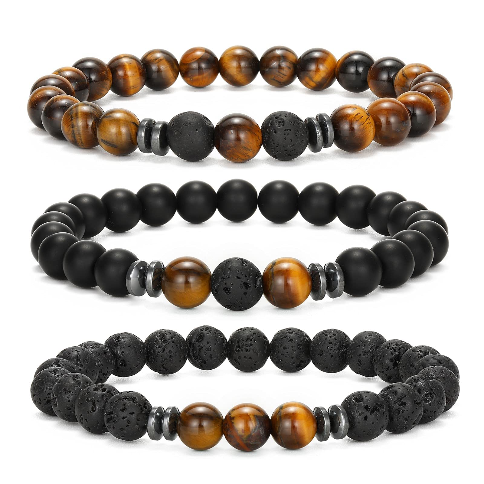 MengPa Mens Beaded Bracelets Couples Matching Bracelet Set Lava Rock Beads for Women Stone Jewelry