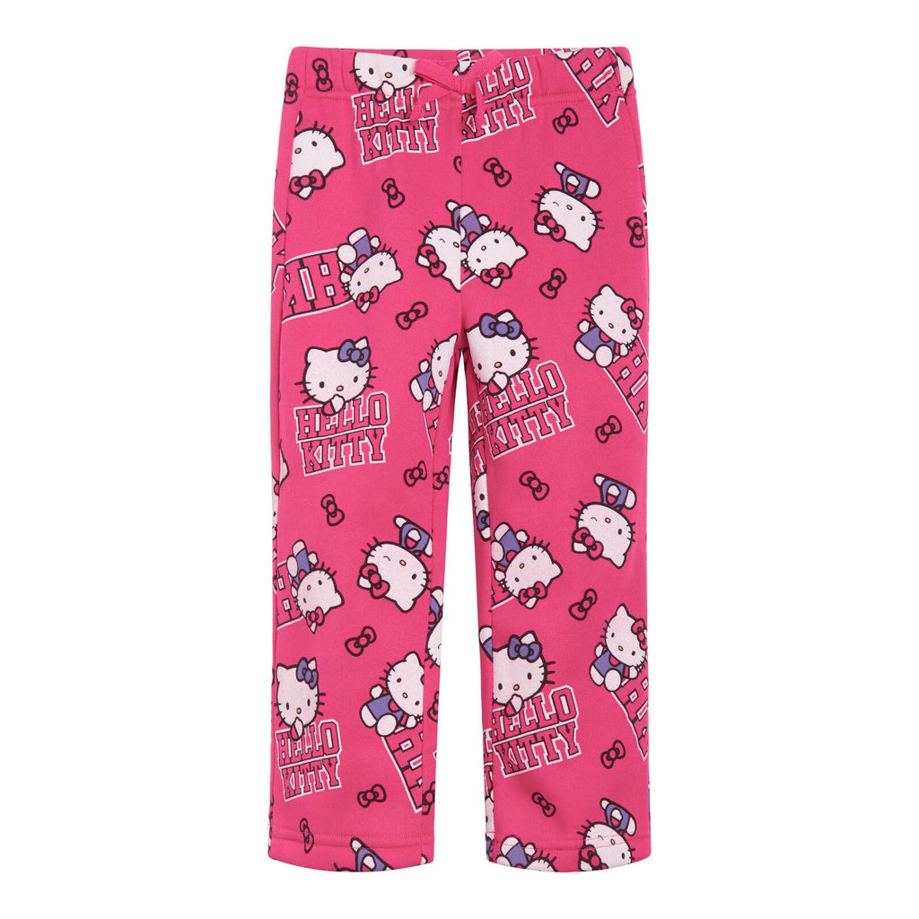 Hello Kitty Big Girls Fleece Boxy Sweatshirt Crop Top and Flare Pants Outfit Set Fuchsia 10-12