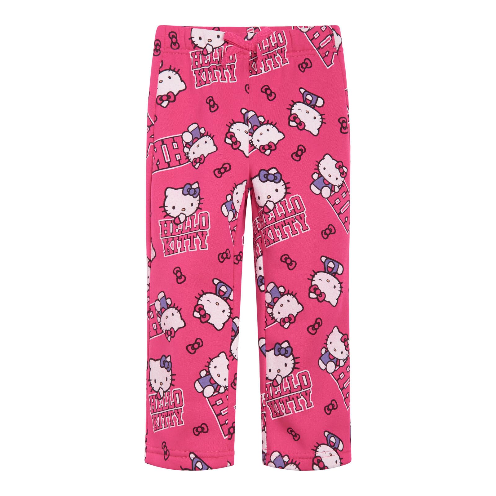 Hello Kitty Big Girls Fleece Boxy Sweatshirt Crop Top and Flare Pants Outfit Set Fuchsia 10-12