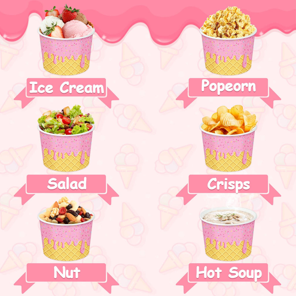 REDWORD 60PCs Ice Cream Bowls, 9oz Ice Cream Containers Disposable Paper Bowls Sundae Cups Dessert Soup Containers for Ice-cream Party Decorations Summer Party Decorations