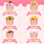REDWORD 60PCs Ice Cream Bowls, 9oz Ice Cream Containers Disposable Paper Bowls Sundae Cups Dessert Soup Containers for Ice-cream Party Decorations Summer Party Decorations