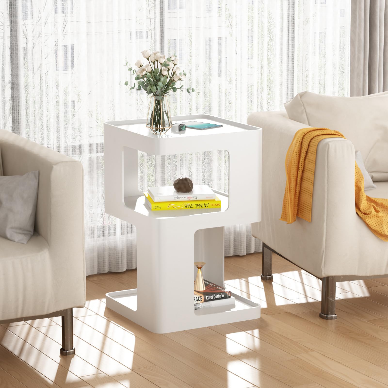 Nesting Tables, White Side Tables, Modern End Tables for Living Room Nesting Coffee Table Set of 2,Console Table Pedestal Tables