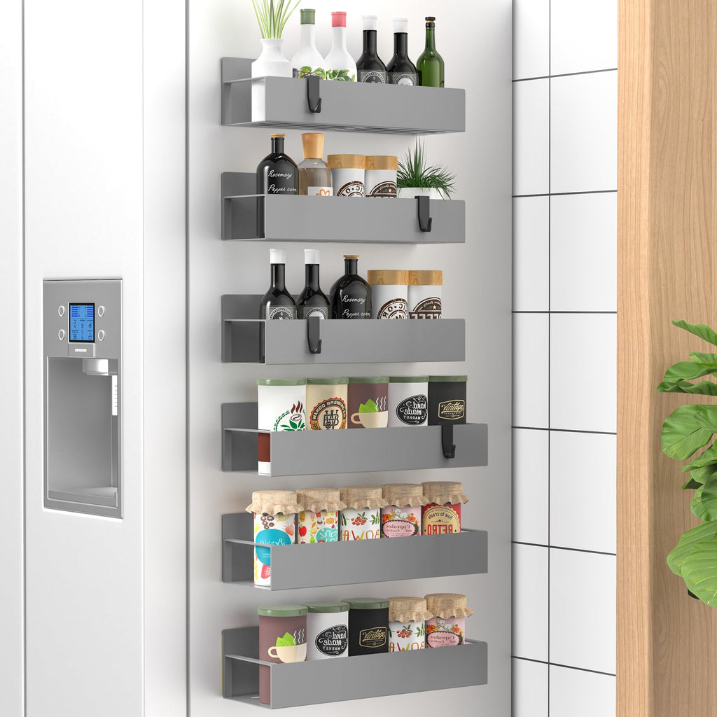 6 Pack Magnetic Spice Storage Rack Organizer for Refrigerator and Oven, Black Fridge Organizers and Storage