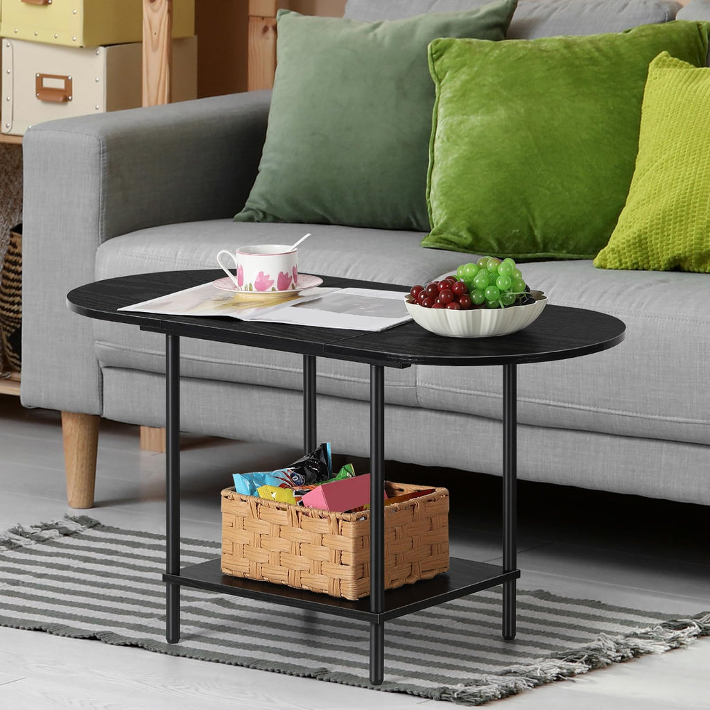 ETELI Small Round Coffee Tables for Small Space Farmhouse Oval Coffee Table with 2-Tier Storage Shelf Circle Center Tea Table for Living