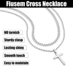 Fiusem 2 Pcs Cross Necklace Chain for Men and Women, Layered Mens Cross Necklaces Stainless Steel Pendant Cuban Link Rope Chain 16-26 Inch