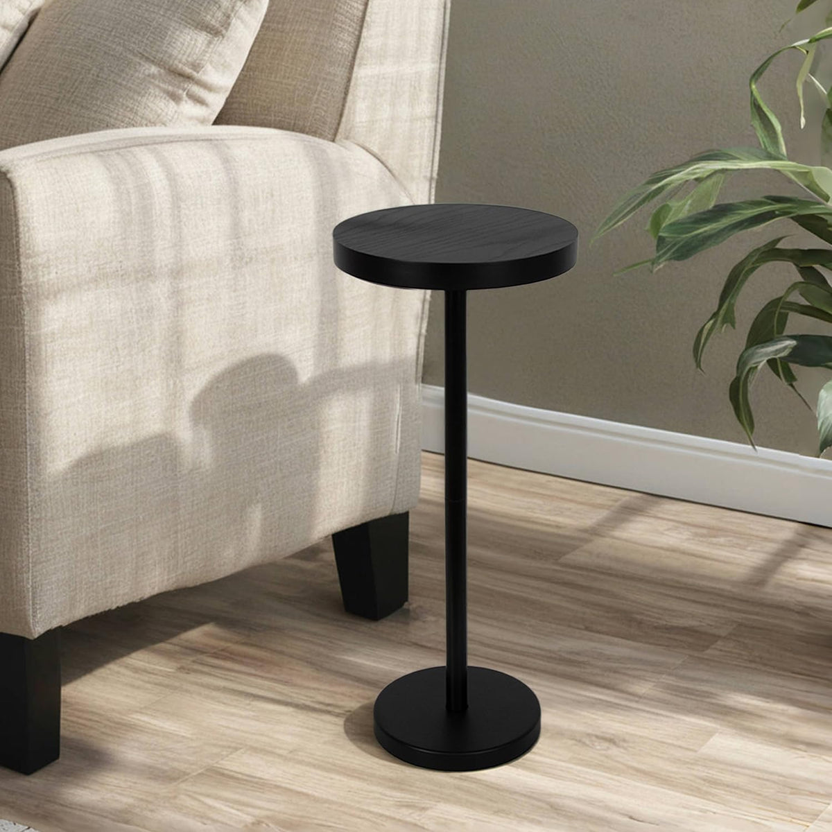 Pedestal Side Table, Small Drink Table for Small Space Living Room, Dorm, Home Office and Bedroom, Black