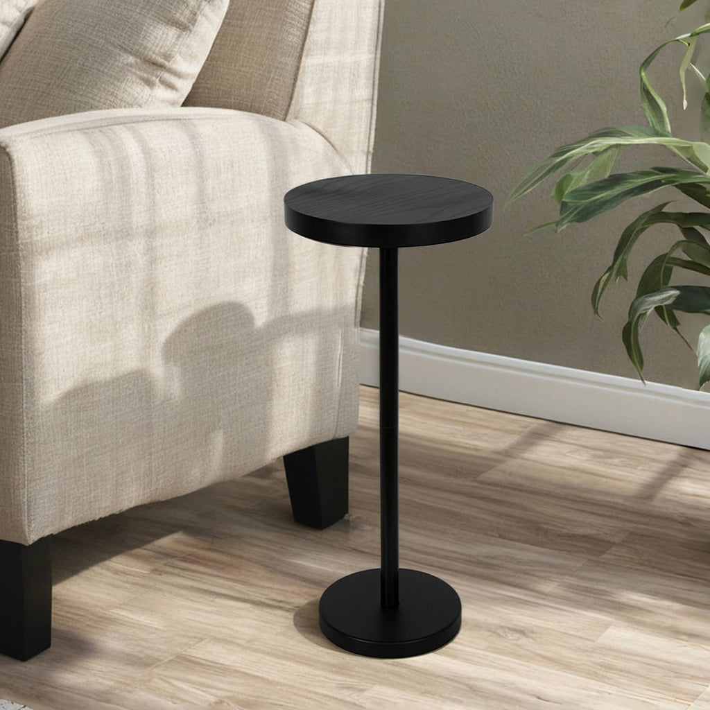 Pedestal Side Table, Small Drink Table for Small Space Living Room, Dorm, Home Office and Bedroom, Black