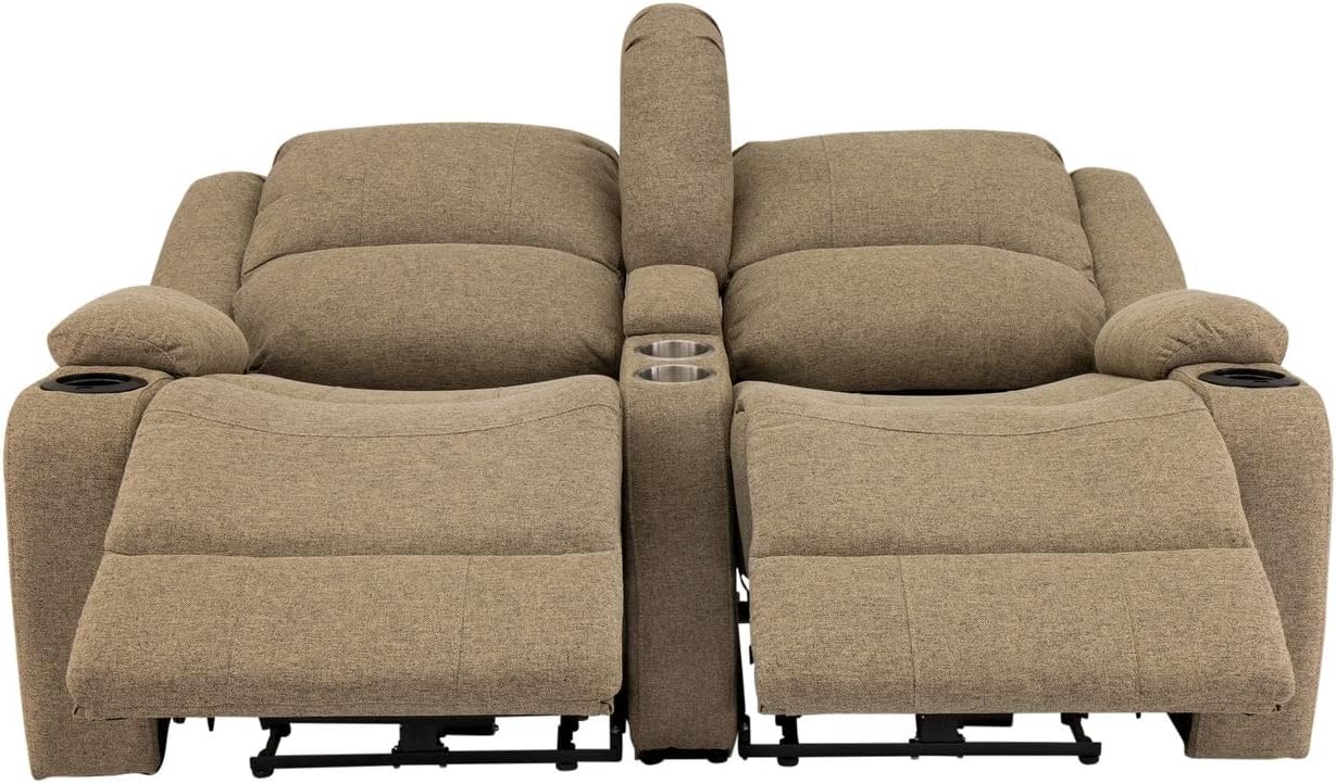 RecPro Charles 67" Double Recliner RV Sofa with Console and Cupholders | Zero Wall Loveseat for Camper | Wall Hugger Couch | Fifth Wheel Theater Seating | Replacement RV Furniture | Oatmeal Cloth
