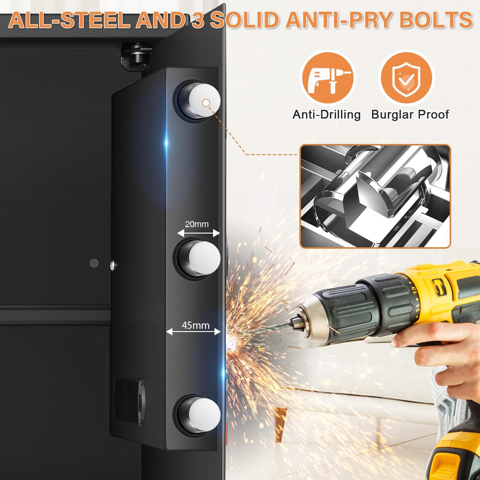 4.0 Kübik Büyük Ev Kasası Yangın Geçirmez Su Geçirmez, Hırsızlığa Karşı Yangın Geçirmez Kasa Programlanabilir Tuş Takımı, Yedek Anahtarlar ve Çıkarılabilir Raf ile, Ev Parası, Ateşli Silahlar, Belgeler ve İlaçlar için Dijital Güvenlik Kasası