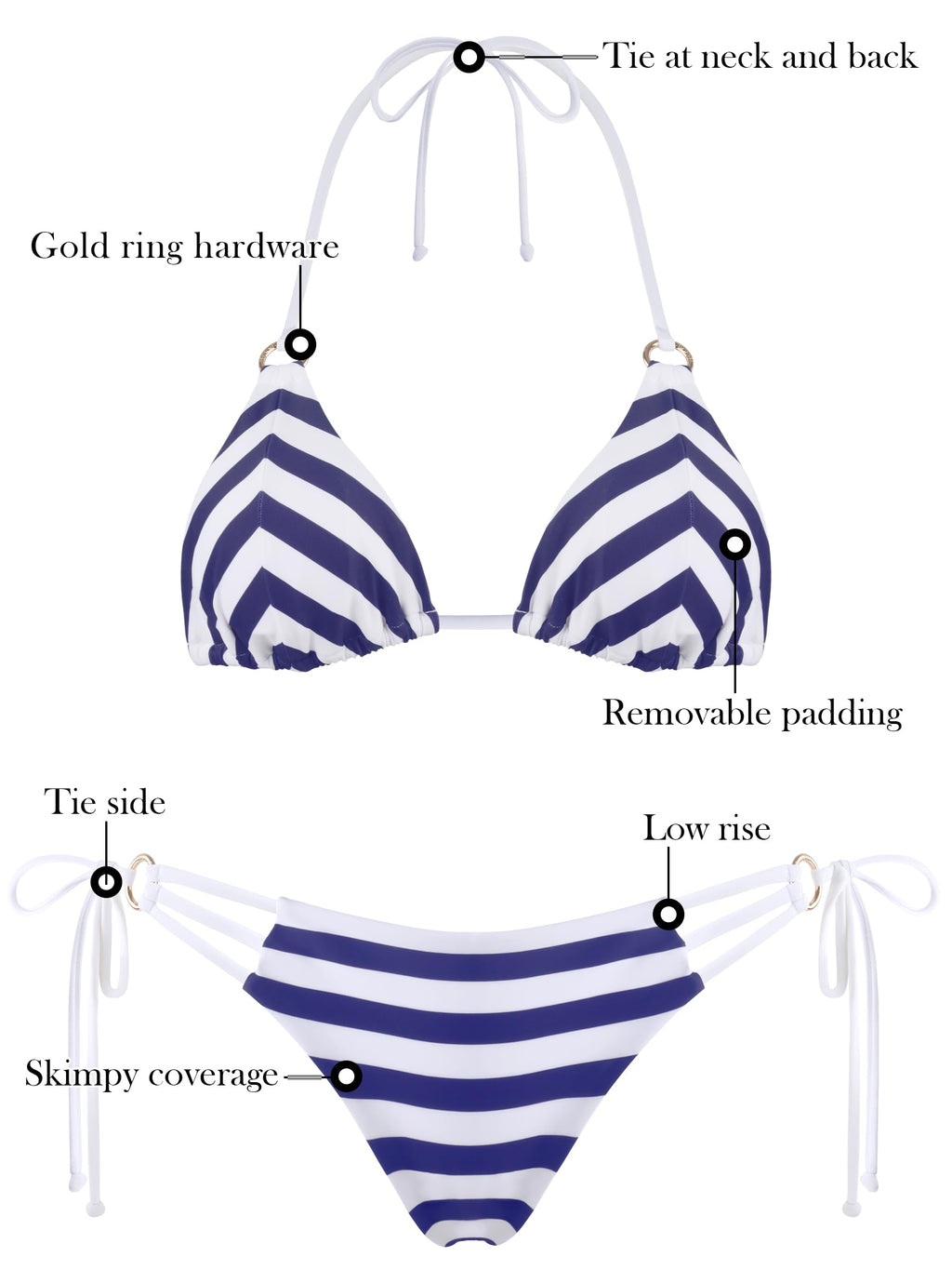 RELLECIGA Womens Triangle Bikini Set Swimsuit For Women Navy Blue Medium