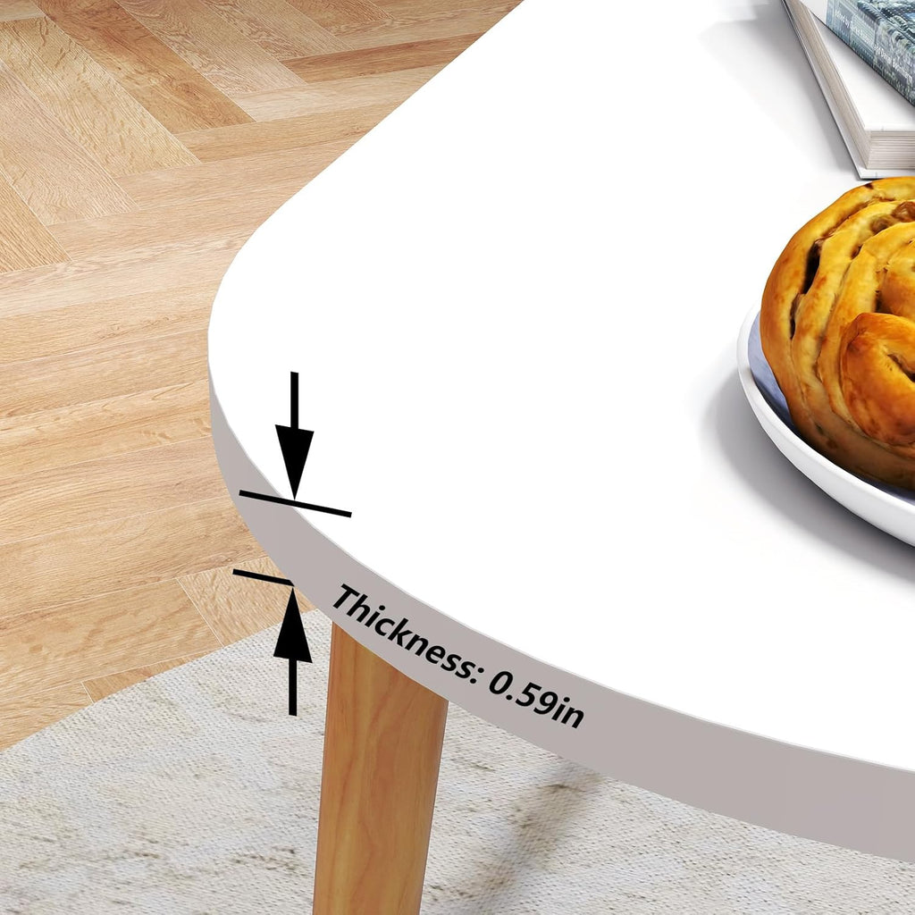 Oval Coffee Table Low Table with 4 Solid Wood Sturdy Legs, Floor Table Desk for Sitting on The Floor, Storage and Living Room Furniture (White)