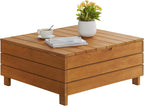 Outdoor Coffee Table - Weather-Resistant Eucalyptus Wood Patio Furniture Table with Lift Top Storage Compartment (Brown)