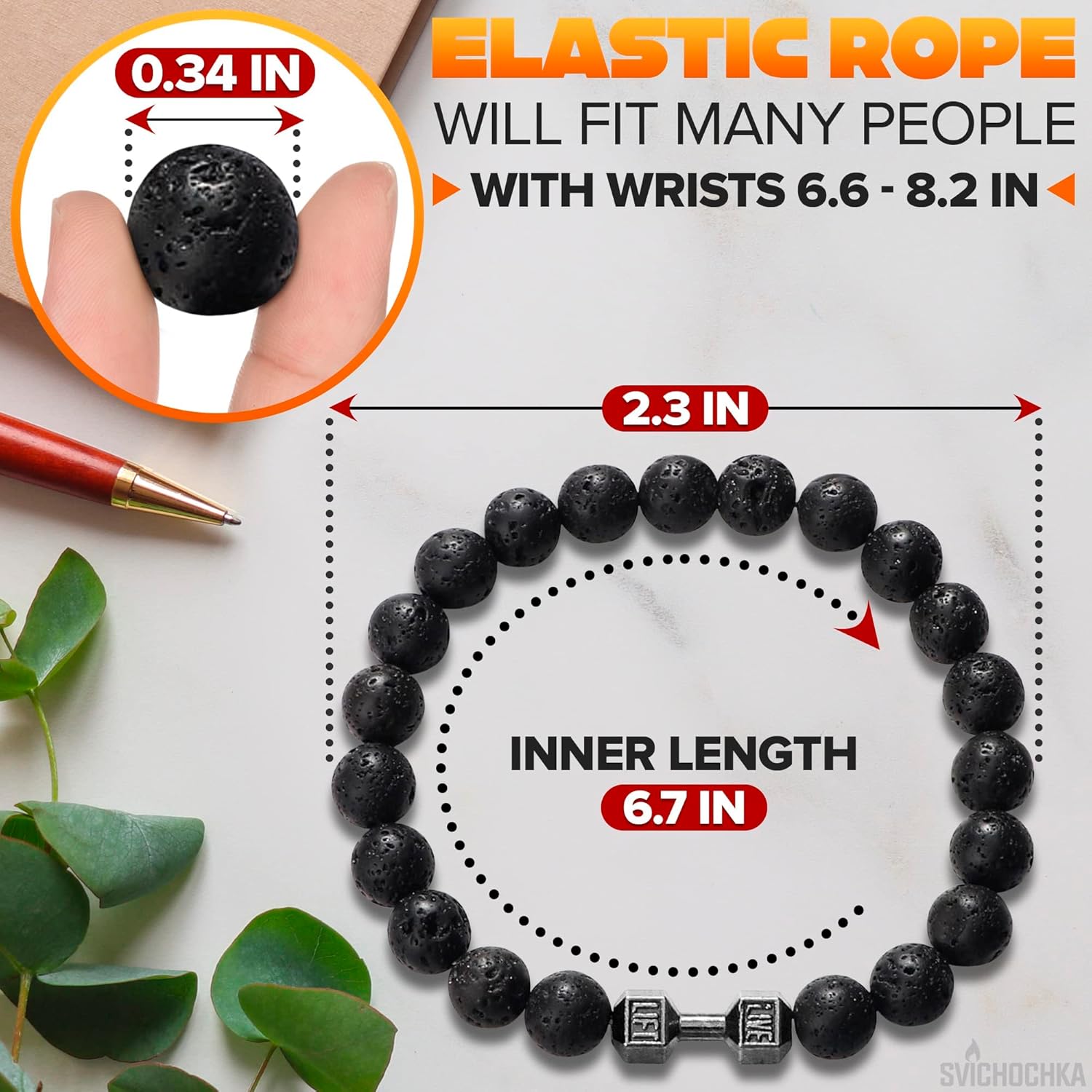 Lava Rock Bracelet - Stylish Matching Beaded Bracelets for Men & Women with Trendy Dumbbells, Comfortable Elastic Rope - Soothing Diffuser Bead Bracelet Men & Women