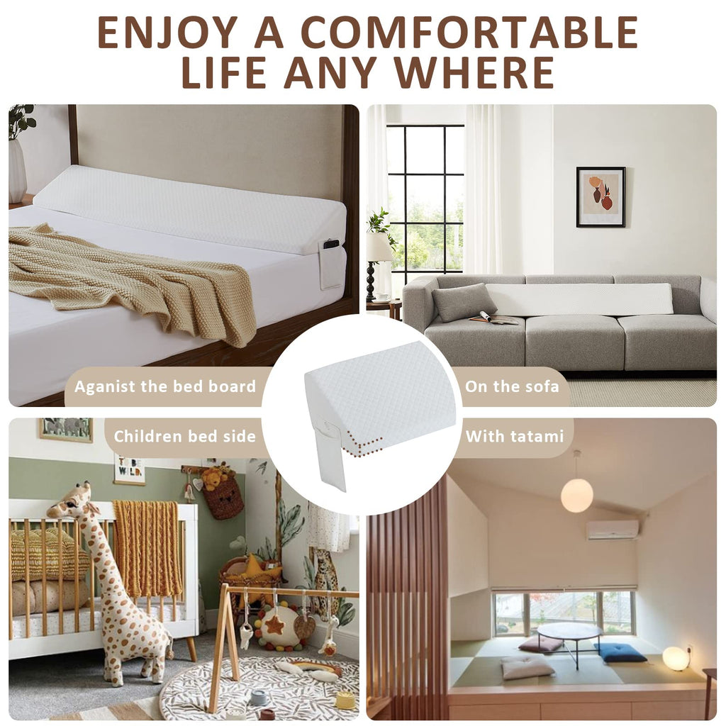 Homemate King Size (76"x10"x6") Bedwig Kussen voor Hoofdeinde - Bedkloofvuller (0-8") - Driehoekige Steunkussen Wig - Wit