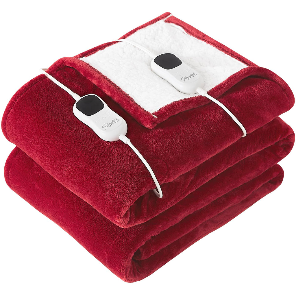 Homemate Electric Heated Blanket Queen - 84"x90" Heating Blanket Queen Size Dual Control 1/2/4/6/8 Hours Auto-Off 10 Heat Level Heat Blanket Over-Heat Protection Flannel Sherpa ETL Certification