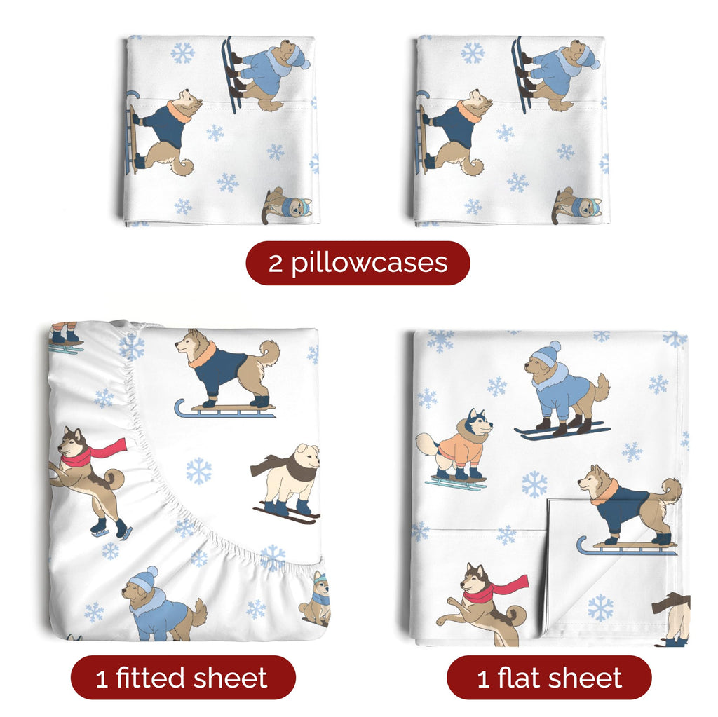 Komplet pościeli King Christmas Tree - Świąteczny wzór Xmas na lnie - Głębokie kieszenie - Dopasowany krój - 4 części - Bez zagnieceń - Wygodna i chłodząca świąteczna pościel zimowa - Łatwa w pielęgnacji - Przyjazna dzieciom