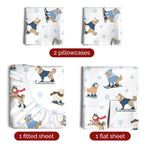 Komplet pościeli King Christmas Tree - Świąteczny wzór Xmas na lnie - Głębokie kieszenie - Dopasowany krój - 4 części - Bez zagnieceń - Wygodna i chłodząca świąteczna pościel zimowa - Łatwa w pielęgnacji - Przyjazna dzieciom