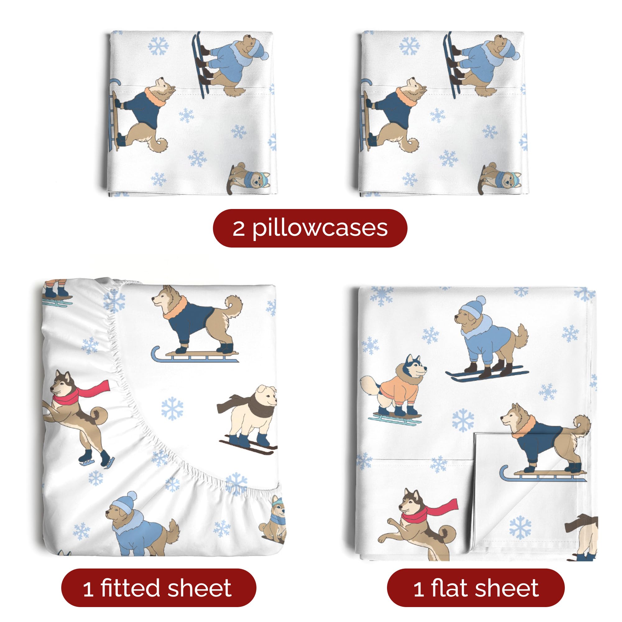 Komplet pościeli King Christmas Tree - Świąteczny wzór Xmas na lnie - Głębokie kieszenie - Dopasowany krój - 4 części - Bez zagnieceń - Wygodna i chłodząca świąteczna pościel zimowa - Łatwa w pielęgnacji - Przyjazna dzieciom